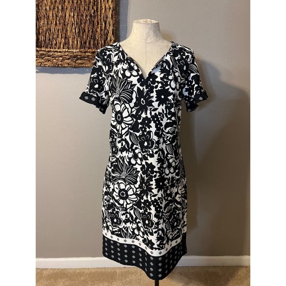 Talbots Dress Black White M Medium 100% Cotton Washable Shift NEW NWT Pullover - Picture 4 of 12